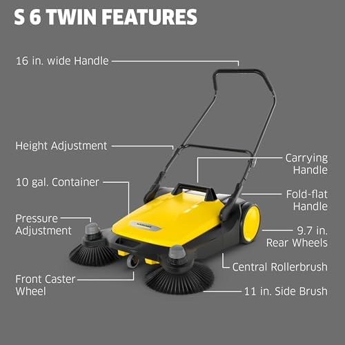 KÄRCHER Walk-Behind Outdoor Push Sweeper S 6 Twin, 10 Gallon Capacity - Image 3