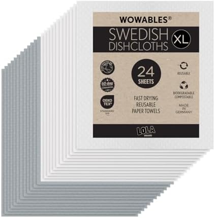 Swedish Dishcloths for Kitchen XL, 24 2x12 Sheet Rolls, Biodegradable, by LolaProducts