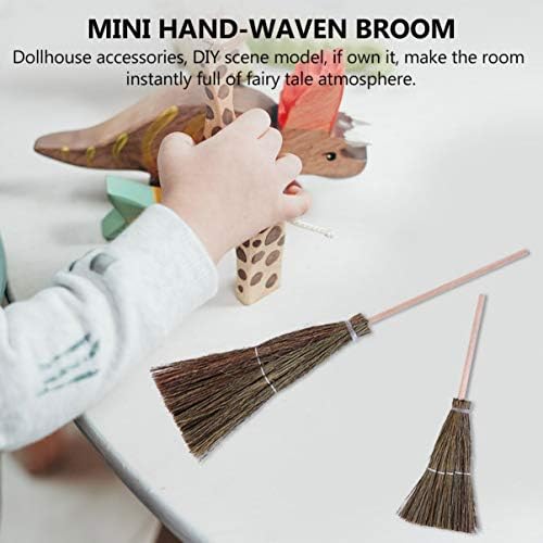 SHINEOFI Mini Hand-Woven Broom Set 2 Pieces Dollhouse Decor Broom Realistic - Image 4