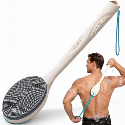 Extendable Silicone Back Scrubber-17.5"-32", 4X Firm Exfoliation by BUBBLEDANCE