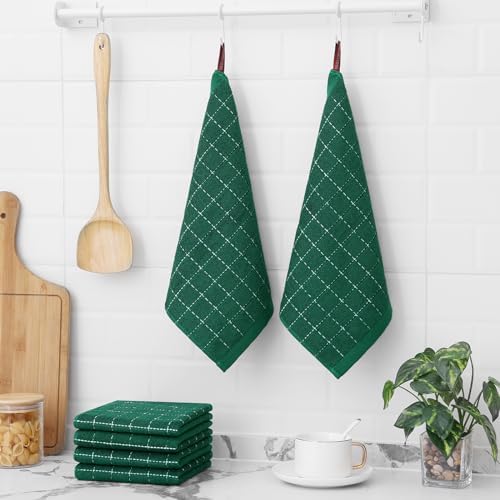 Homaxy 100% Cotton Terry Kitchen Dish Cloths, 12 Pack, Dark Green - Image 6