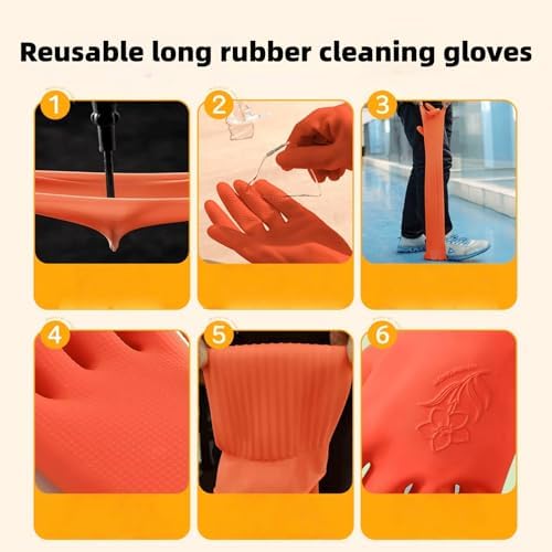 21.7inch Long Sleeve Red Rubber Cleaning Gloves Reusable - Image 7