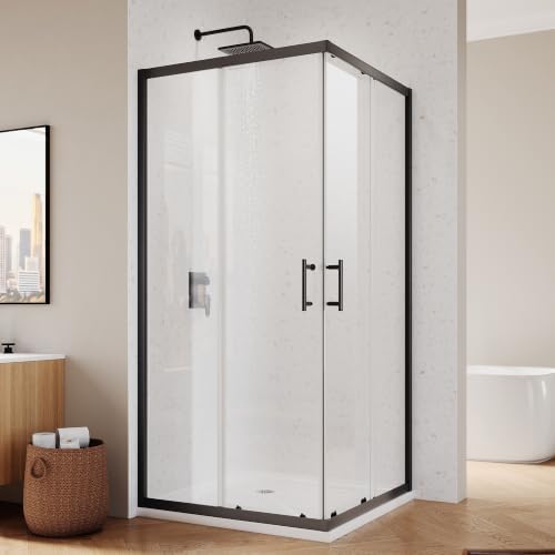 ELEGANT 36" D x 36" W x 72" H Corner Double Sliding Shower Door, Matte Black by ELEGANT