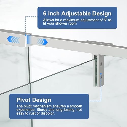 42-48" W x 72" H Frosted Pivot Shower Glass Door Brushed Nickel - Image 6
