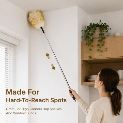 Lambswool Cleaning Duster with Telescopic Stainless Steel Pole, Ergonomic Non - Image 7