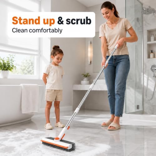 Floor Scrub Brush with Long Handle, 3-in-1 Shower & Bathroom Scrubber - Image 4