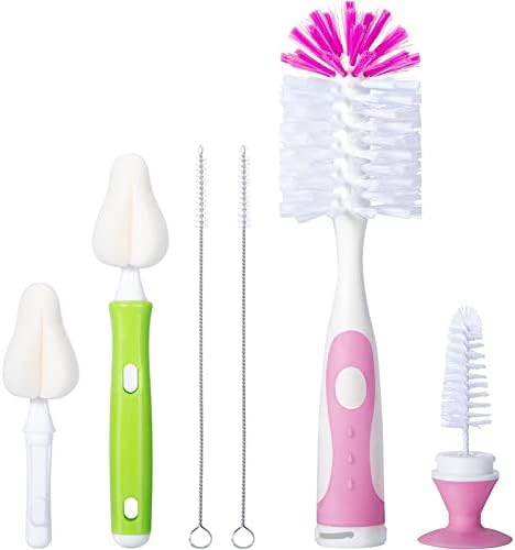 Baby Bottle Brush Kit with Suction Base, Hidden Cleaner & Sponge by CAREBABYMORE