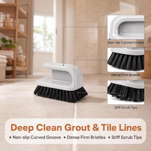 2-Pack Scrub Brush with Ergonomic Handle, Grout Cleaning Brush - Image 3