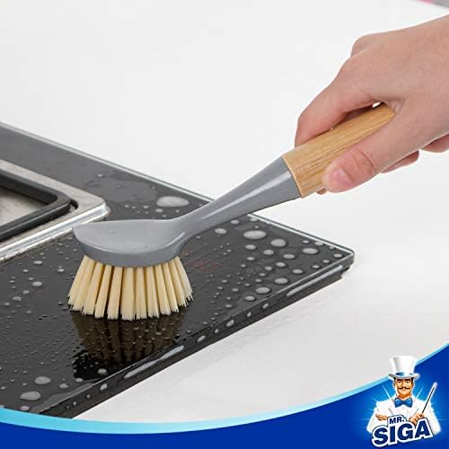 MR.SIGA Dish Brush with Bamboo Handle Built-in Scraper - Image 5