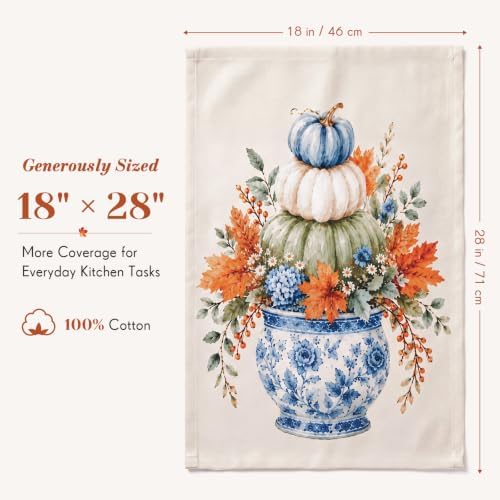 2 Pcs Fall Kitchen Towels Orange Blue Pumpkin Towels - Image 3