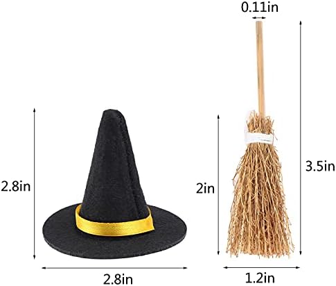 24 Pieces Halloween Mini Witch Hats Brooms Decoration Set Mini Felt Witch Hat - Image 4