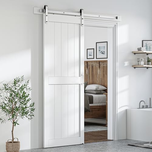 SMARTSTANDARD 36" x 96" White Sliding Barn Door by SMARTSTANDARD