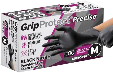 GripProtect Precise Black Nitrile Gloves 4 Mil, Chemical Resistant Gloves by PremiumDisposableGloves