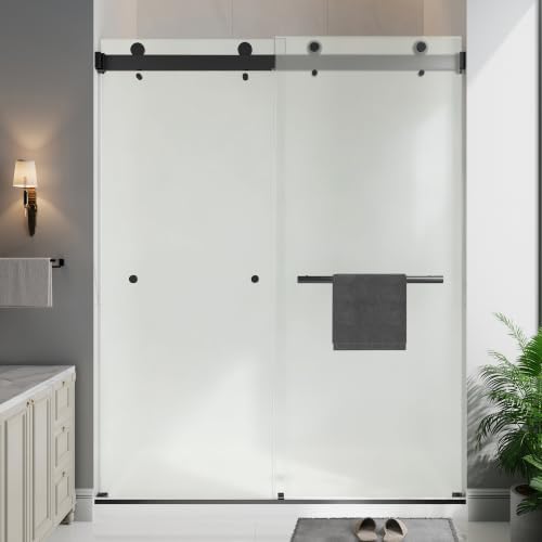 55-60"W x 78"H Frameless Frosted Sliding Shower Doors Matte Black by EASYWORC