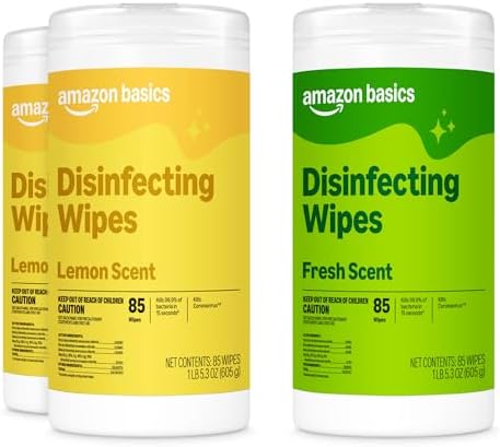 Amazon Basics Disinfecting Wipes, Lemon & Fresh Scent, Disinfects & Deodorizes by AmazonBasics