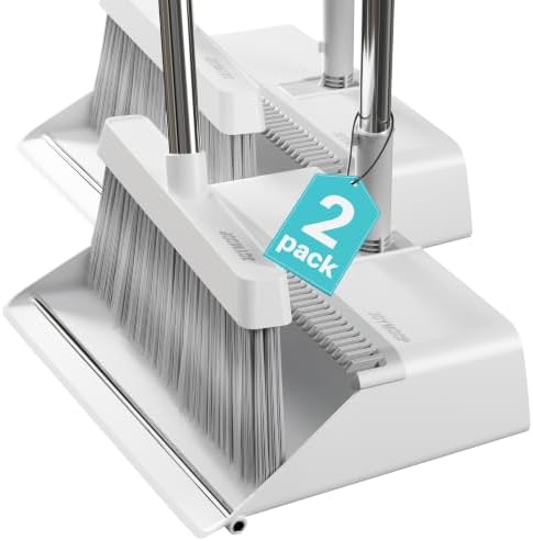JOYMOOP 2-PACK Broom and Dustpan Set White, Upright Stand Up Design, Foldable by JOYMOOP