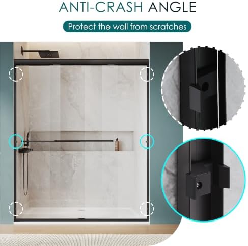 ELEGANT Double Sliding Shower Door 56-60" W x 72" H, Semi-Frameless Bypass - Image 5
