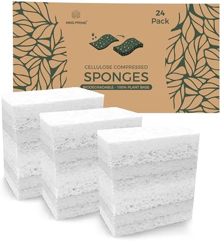 Cellulose Sponges – 24-Pack White Compressed Natural by MMGPrime
