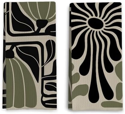 Sage Green Groovy 70s Retro Kitchen Towels Set of 2 by ColorfulLifeStartingwithYourCuteTowel