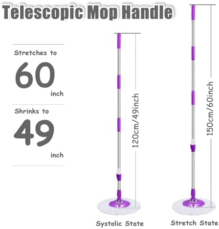 Extended Spin Mop Replacement Mop Handle, Upgraded 60-inch 360 Degrees Rotating - Image 6