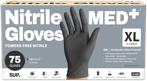 SUP Med Plus™ Nitrile Gloves, 5 Mil Powder-Free Disposable Black 75 | 750Ct by SUP