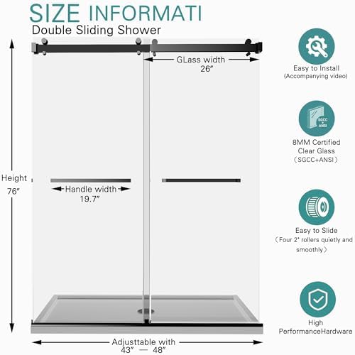 43-48" W x 76" H Frameless Double Sliding Shower Door - Image 2