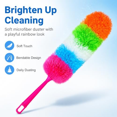 20-Inch Microfiber Hand Duster, Car Interior Detailing Duster, Rainbow Feather - Image 4
