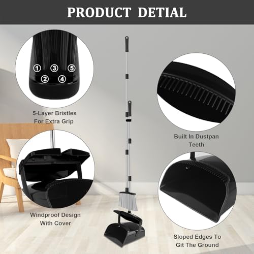 Broom and Dustpan Set, Windproof Standing Dust pan - Image 2