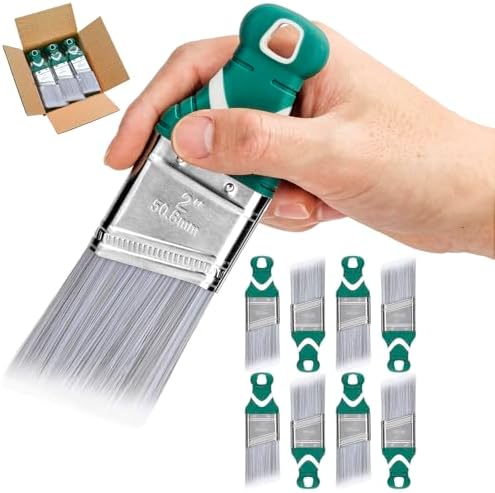 9 Pack 2" Angled Paint Brush Set, Synthetic Bristles, Rubber Short Handle by Pinstone