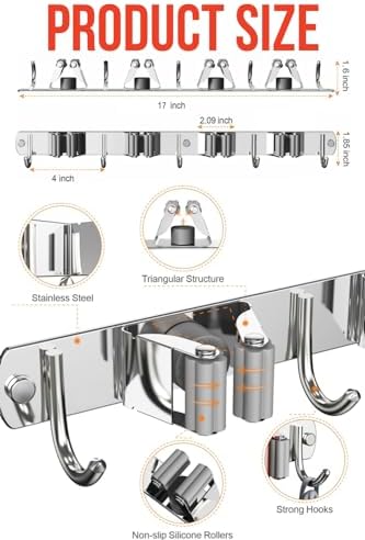 Mop and Broom Holder Wall Mount, Upgraded Broom Hanger Wall Mount, Stainless - Image 4