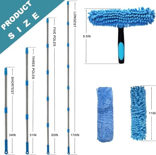 20+ Feet Reach Blue 2 in 1 Window Washing Squeegee & Duster - Image 2
