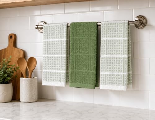 Sage Green Kitchen Hand Dish Towels, Waffle Checkered - Image 4