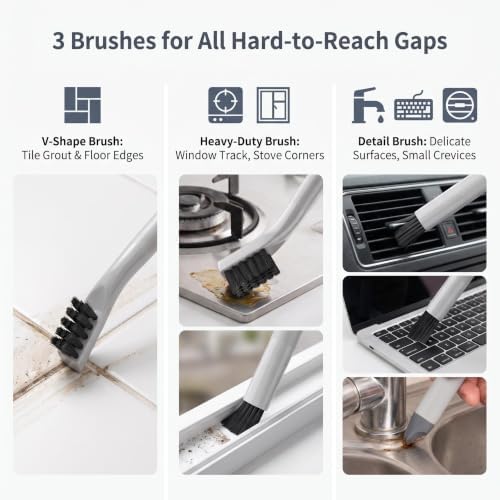 3-Pack Grout Cleaning Brush Set, Crevice Cleaning Brush - Image 3