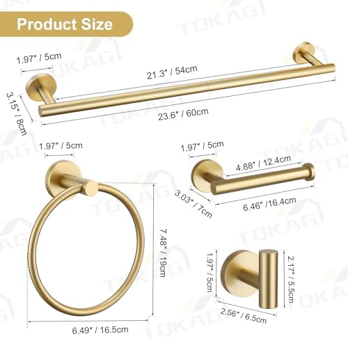 TQKAG Brushed Gold Bathroom Hardware Set 6-Piece Bathroom Accessory Set 23.6 - Image 6
