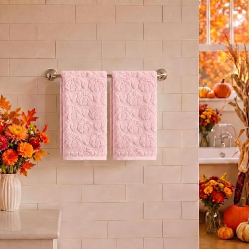 Artoid Mode 2 Pcs Pink 3D Heart Pumpkin Jacquard Hand Towels - Image 2