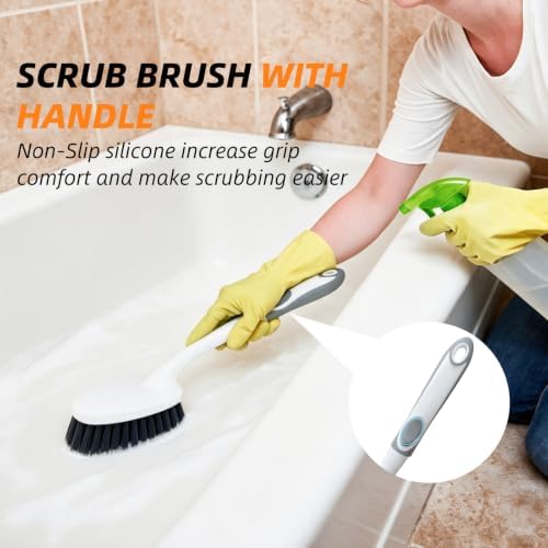 3 Pack Scrub Brush Set with Grout Brush, Shower Brush and Squeegee - Image 3