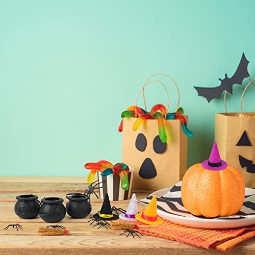 CCINEE 72Pcs Mini Black Cauldron Kettles Witch Hats Brooms - Image 6