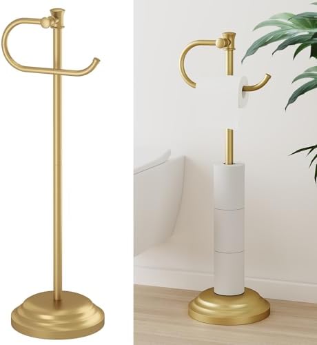 Hoimpro Toilet Paper Holder Stand Free Standing Rolls Storage Brushed Gold by Hoimpro
