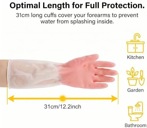 Cleaning Gloves 2 Pairs Medium, Reusable Rubber Dishwashing Kitchen Women - Image 3