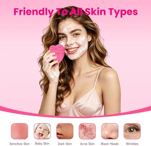 Silkyhose 120Pcs Compressed Cellulose Sponges, Heart-Shape Exfoliating - Image 4