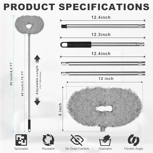 Ceiling Fan Cleaner Duster, Adjustable Microfiber Duster, 2 Dusters Gray - Image 6