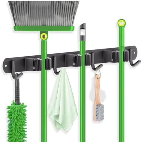 ZONGOOL Wall Mount Broom Holder 3 Racks 4 Hooks Metal Tool Organizer Black by ZONGOOLHouseware