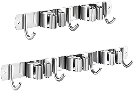 2 Pcs Mop Broom Holder Wall Mounted, Dustpan Holders, Stainless Steel Mop by Nuulyycyi