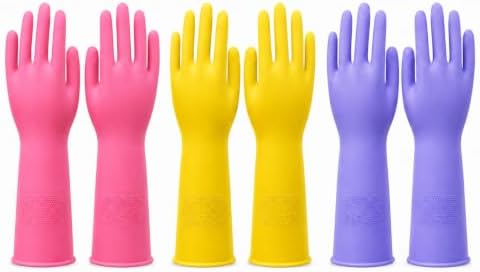 Rubber Kitchen Dishwashing Gloves, 3 Pairs by SLICKKIT