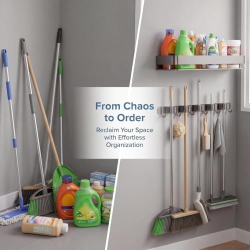 24 Inch Mop and Broom Holder Wall Mount, Broom Hanger Organizer - Image 5