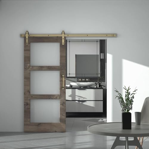 5FT Classic Brass Sliding Barn Door Hardware Kit - Image 2
