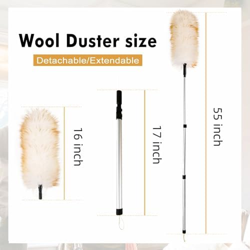 Lambswool Duster Extendable 31-55 Inch, Natural Electrostatic Feather Duster - Image 2