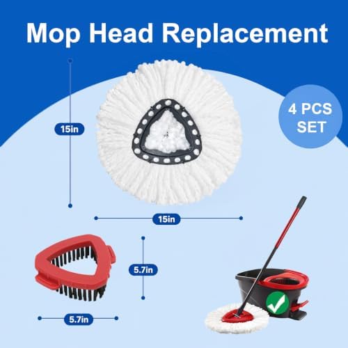 4Pcs Mop Heads Replacement, Includes 2 Mop Heads, 2Brush Head - Image 2