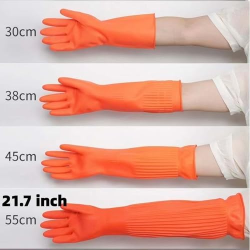 21.7inch Long Sleeve Red Rubber Cleaning Gloves Reusable - Image 5