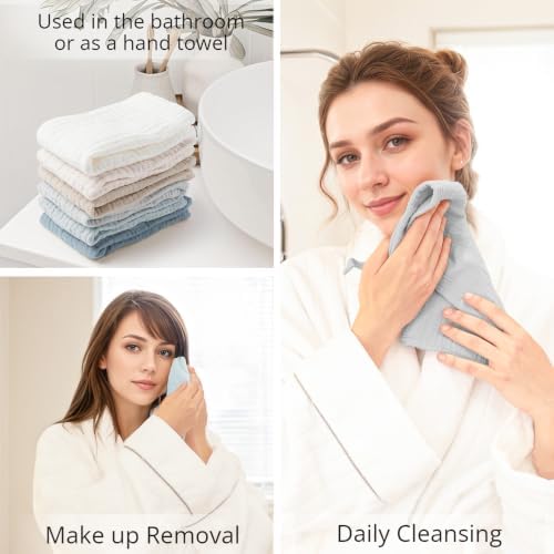 Konssy 6 Pack Face Cloths, 100% Muslin Cotton Wash Cloth - Image 3